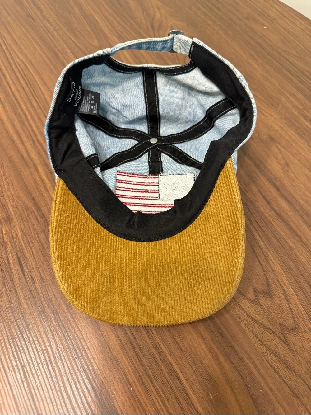 David and Young American Flag Denim Corduroy Hat Acid Wash Americana